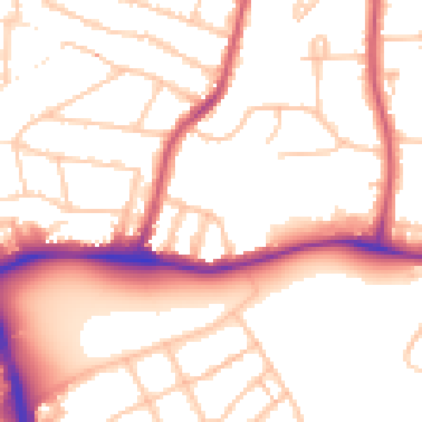 Daytime road noise heatmap for SW16 2AQ