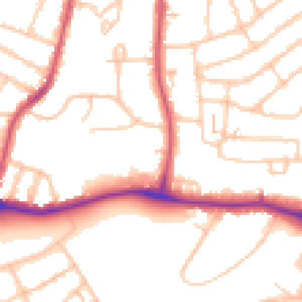 Daytime road noise heatmap for SW16 2DL