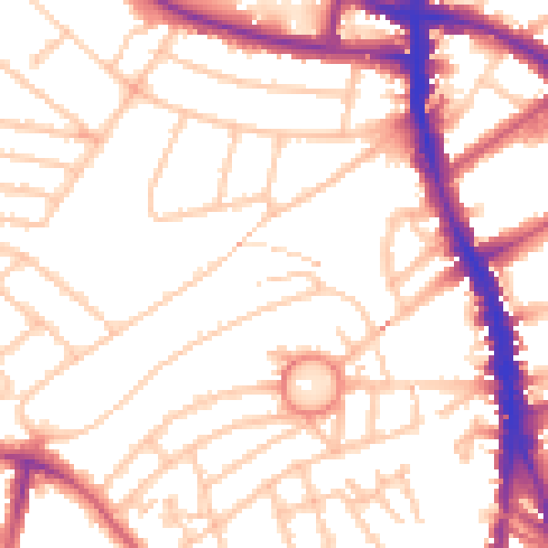 Daytime road noise heatmap for SW16 2HQ