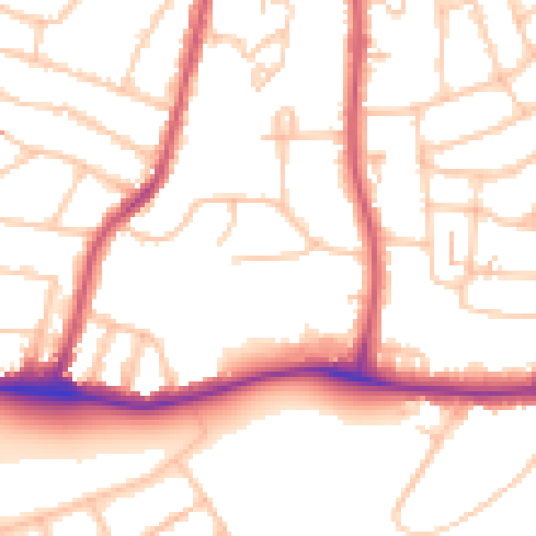 Daytime road noise heatmap for SW16 2HZ