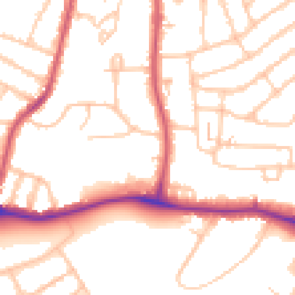 Daytime road noise heatmap for SW16 2JB