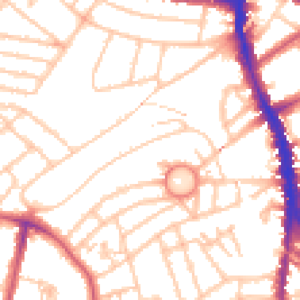 Daytime road noise heatmap for SW16 2JU