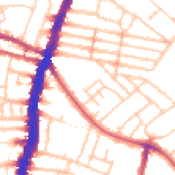 Daytime road noise heatmap for SW16 2PW