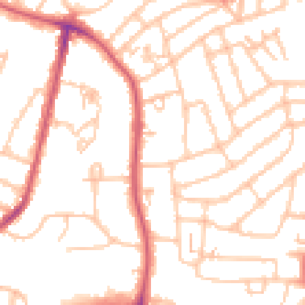 Daytime road noise heatmap for SW16 2SA