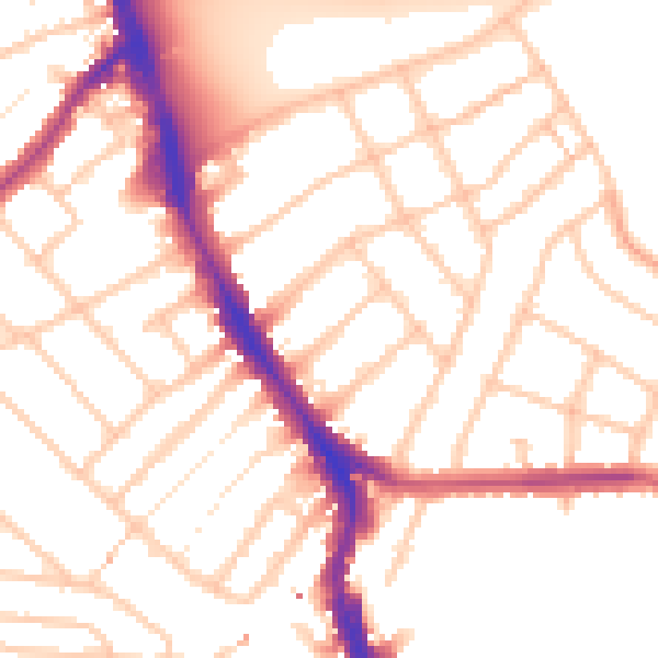 Daytime road noise heatmap for SW16 3DZ