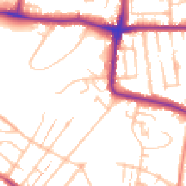 Daytime road noise heatmap for SW16 3ED