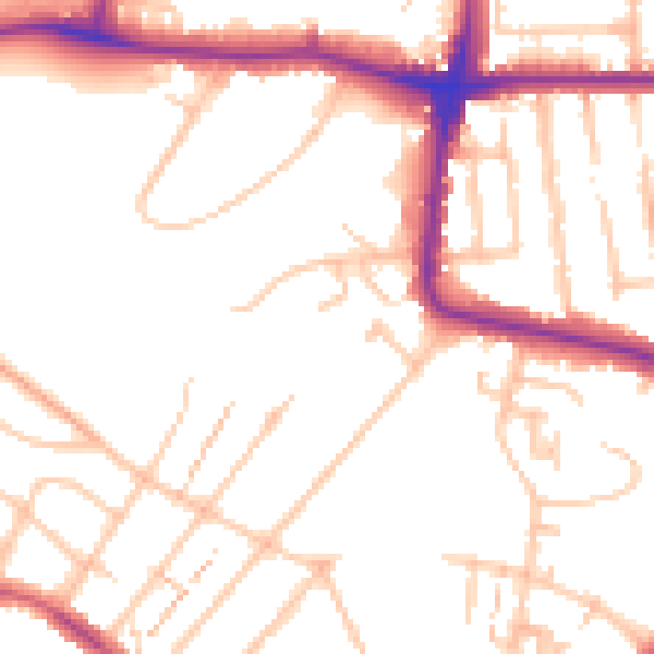 Daytime road noise heatmap for SW16 3ET