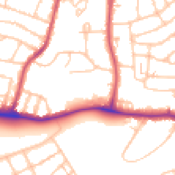 Daytime road noise heatmap for SW16 3HA