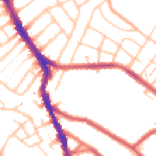 Daytime road noise heatmap for SW16 3LS