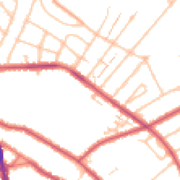 Daytime road noise heatmap for SW16 3LZ