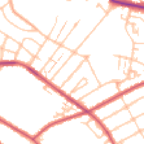 Daytime road noise heatmap for SW16 3NG