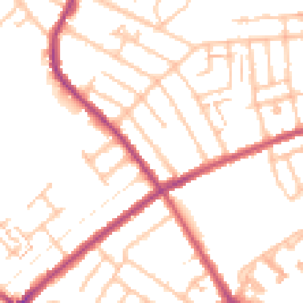Daytime road noise heatmap for SW16 4HJ