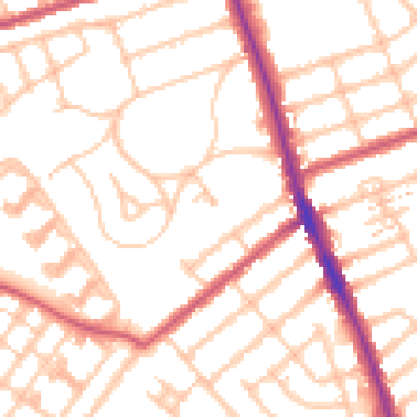 Daytime road noise heatmap for SW16 4LP