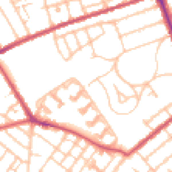 Daytime road noise heatmap for SW16 4NG