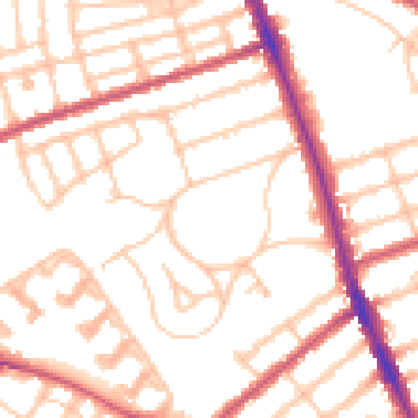 Daytime road noise heatmap for SW16 4NP