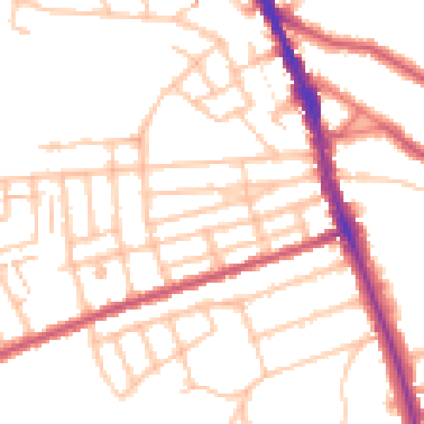 Daytime road noise heatmap for SW16 4PW