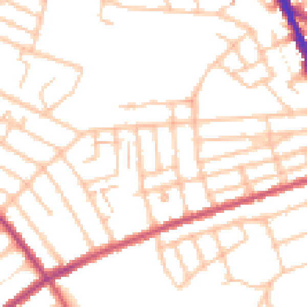 Daytime road noise heatmap for SW16 4QE