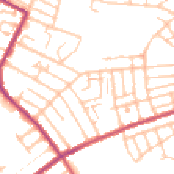 Daytime road noise heatmap for SW16 4QQ