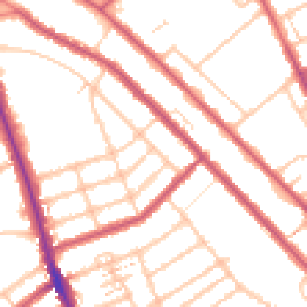 Daytime road noise heatmap for SW16 4RS