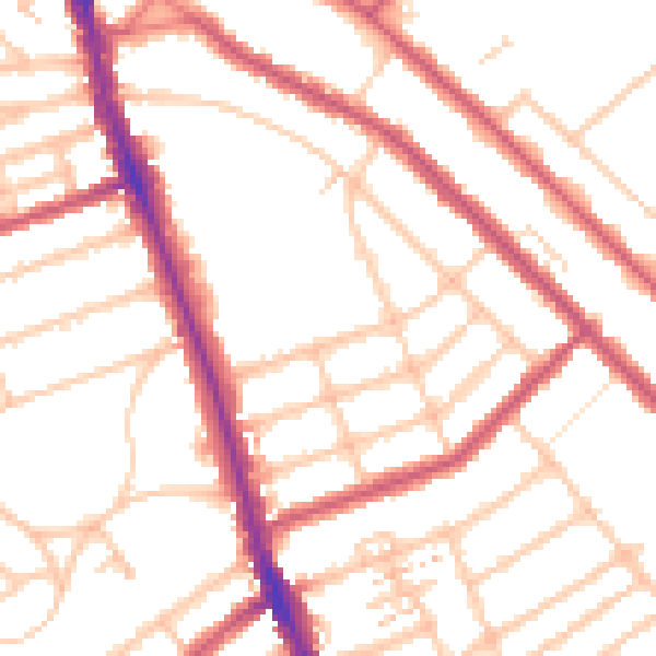 Daytime road noise heatmap for SW16 4RZ