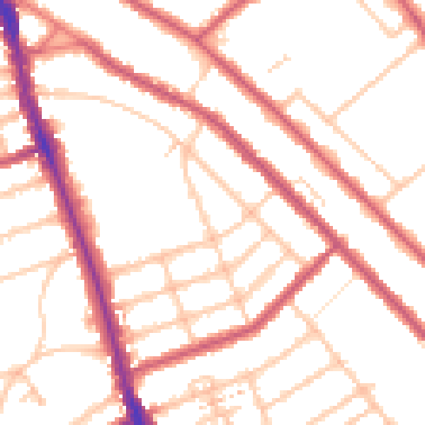 Daytime road noise heatmap for SW16 4SB