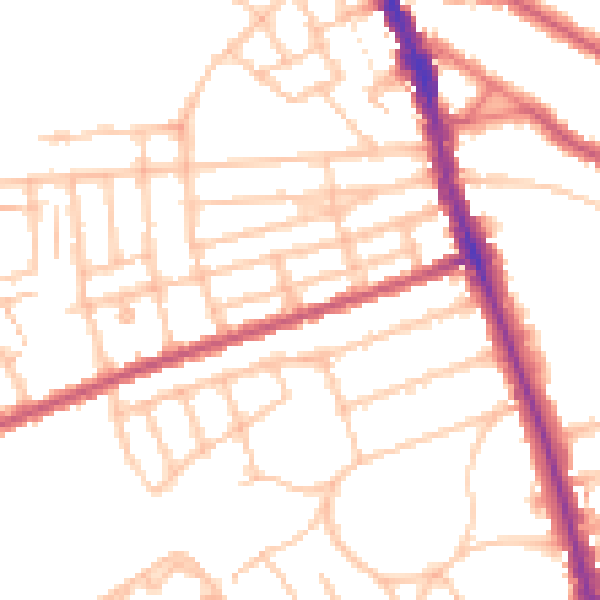 Daytime road noise heatmap for SW16 4SS