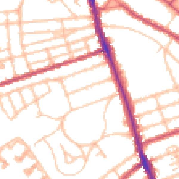 Daytime road noise heatmap for SW16 4UW