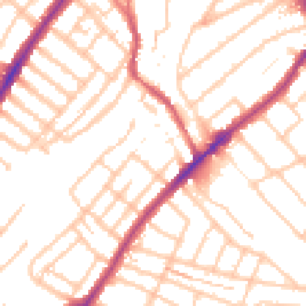 Daytime road noise heatmap for SW16 5AB