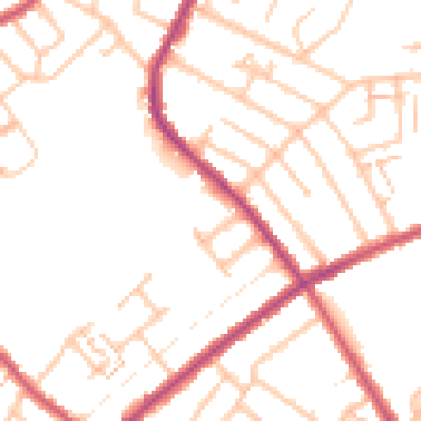 Daytime road noise heatmap for SW16 5BT
