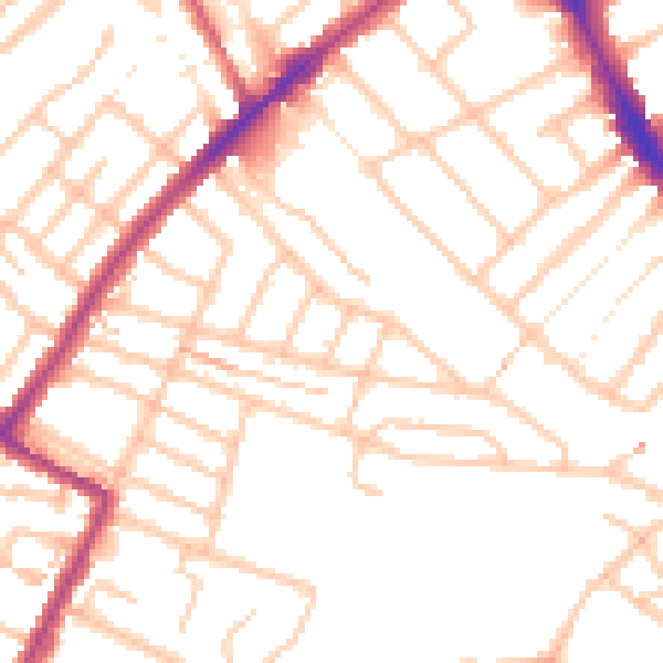 Daytime road noise heatmap for SW16 5DZ