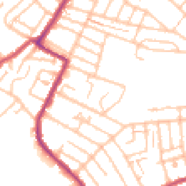 Daytime road noise heatmap for SW16 5EY