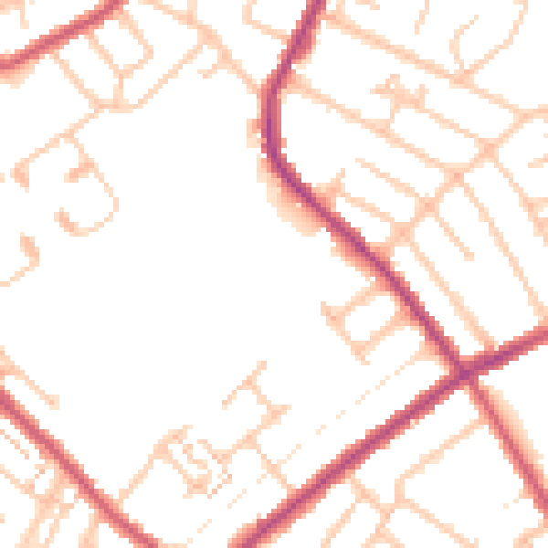Daytime road noise heatmap for SW16 5FP