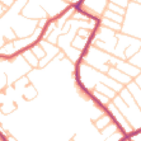 Daytime road noise heatmap for SW16 5JN