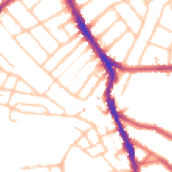 Daytime road noise heatmap for SW16 5JY