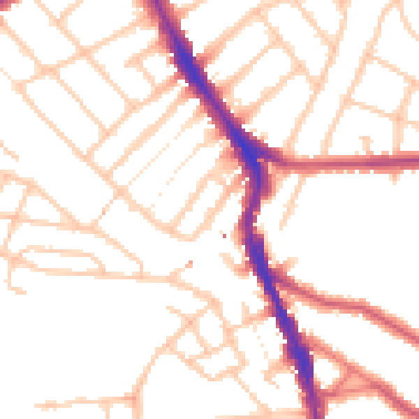 Daytime road noise heatmap for SW16 5JZ