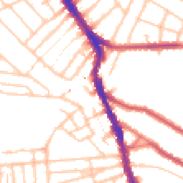 Daytime road noise heatmap for SW16 5PP