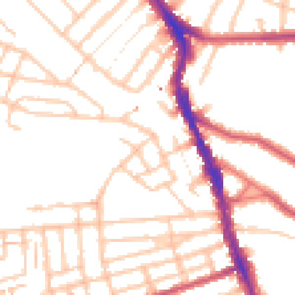 Daytime road noise heatmap for SW16 5QY