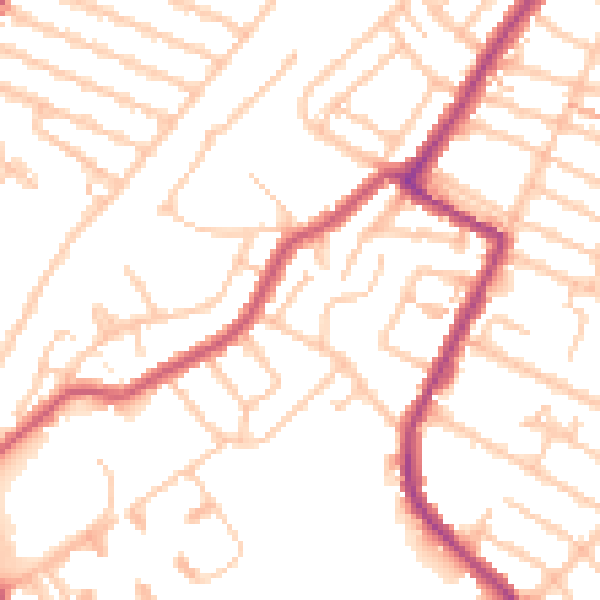 Daytime road noise heatmap for SW16 5SZ