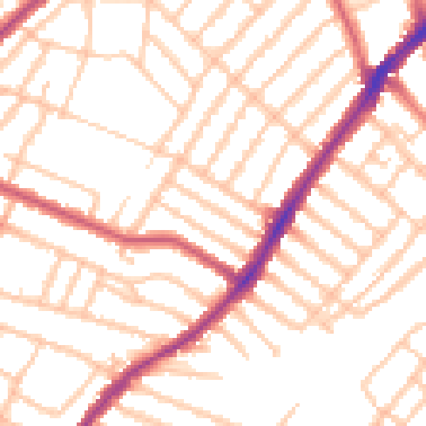 Daytime road noise heatmap for SW16 6QW