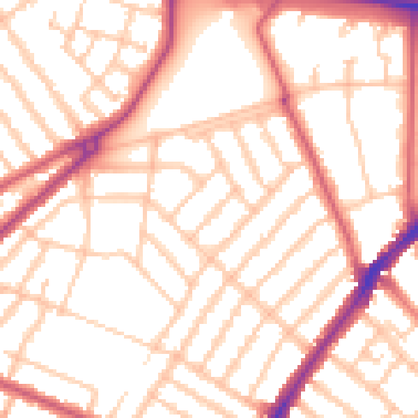 Daytime road noise heatmap for SW16 6SW