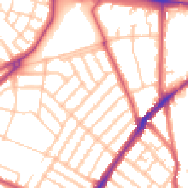 Daytime road noise heatmap for SW16 6SZ