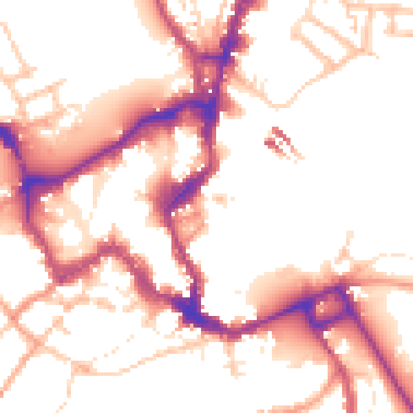 Daytime road noise heatmap for SY1 1DW