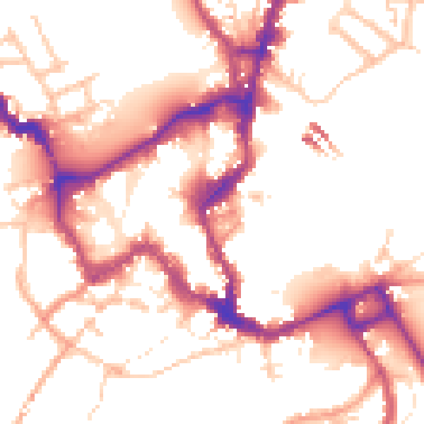 Daytime road noise heatmap for SY1 1DX