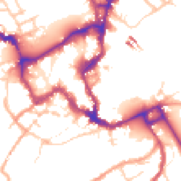 Daytime road noise heatmap for SY1 1EB