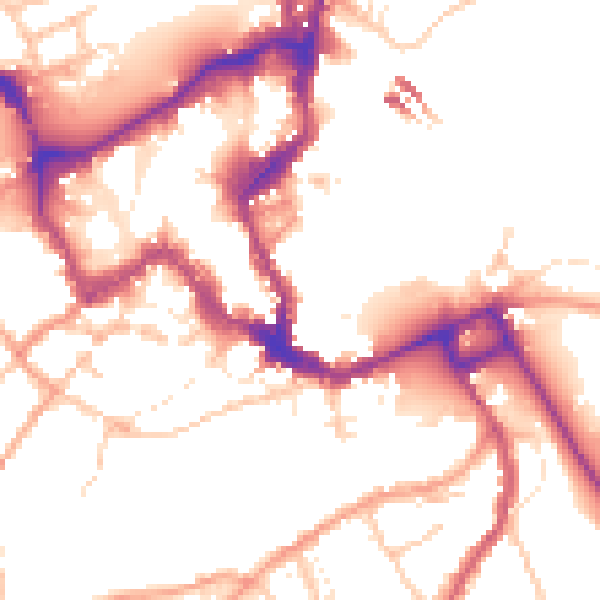Daytime road noise heatmap for SY1 1EZ
