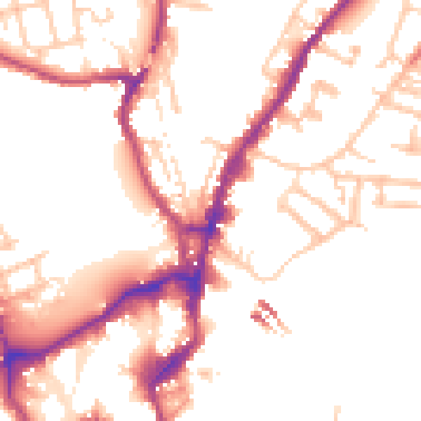 Daytime road noise heatmap for SY1 2EE