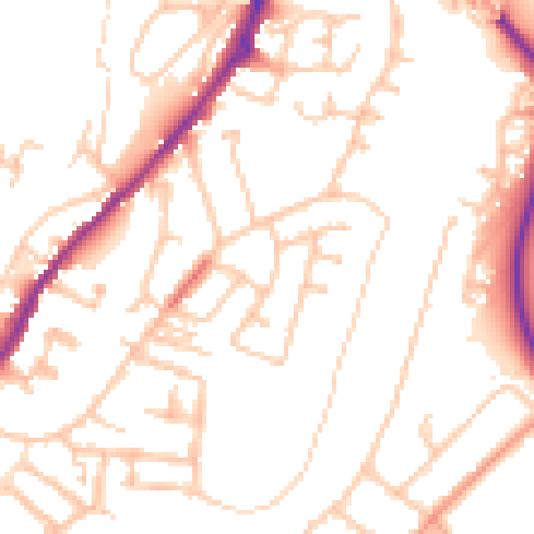 Daytime road noise heatmap for SY1 2TZ
