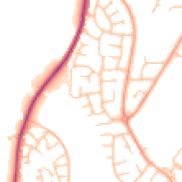 Daytime road noise heatmap for SY1 3EE