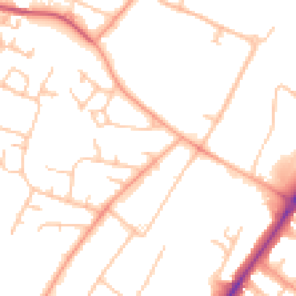 Daytime road noise heatmap for SY1 3JQ