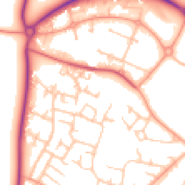 Daytime road noise heatmap for SY1 3RJ